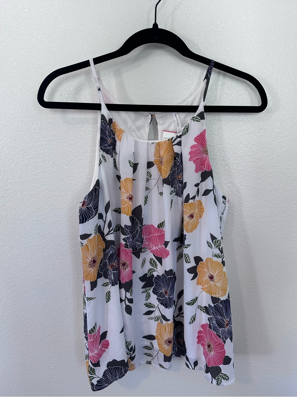 DNA couture White Floral Halter Tank with Pink, Yellow & Navy Blooms